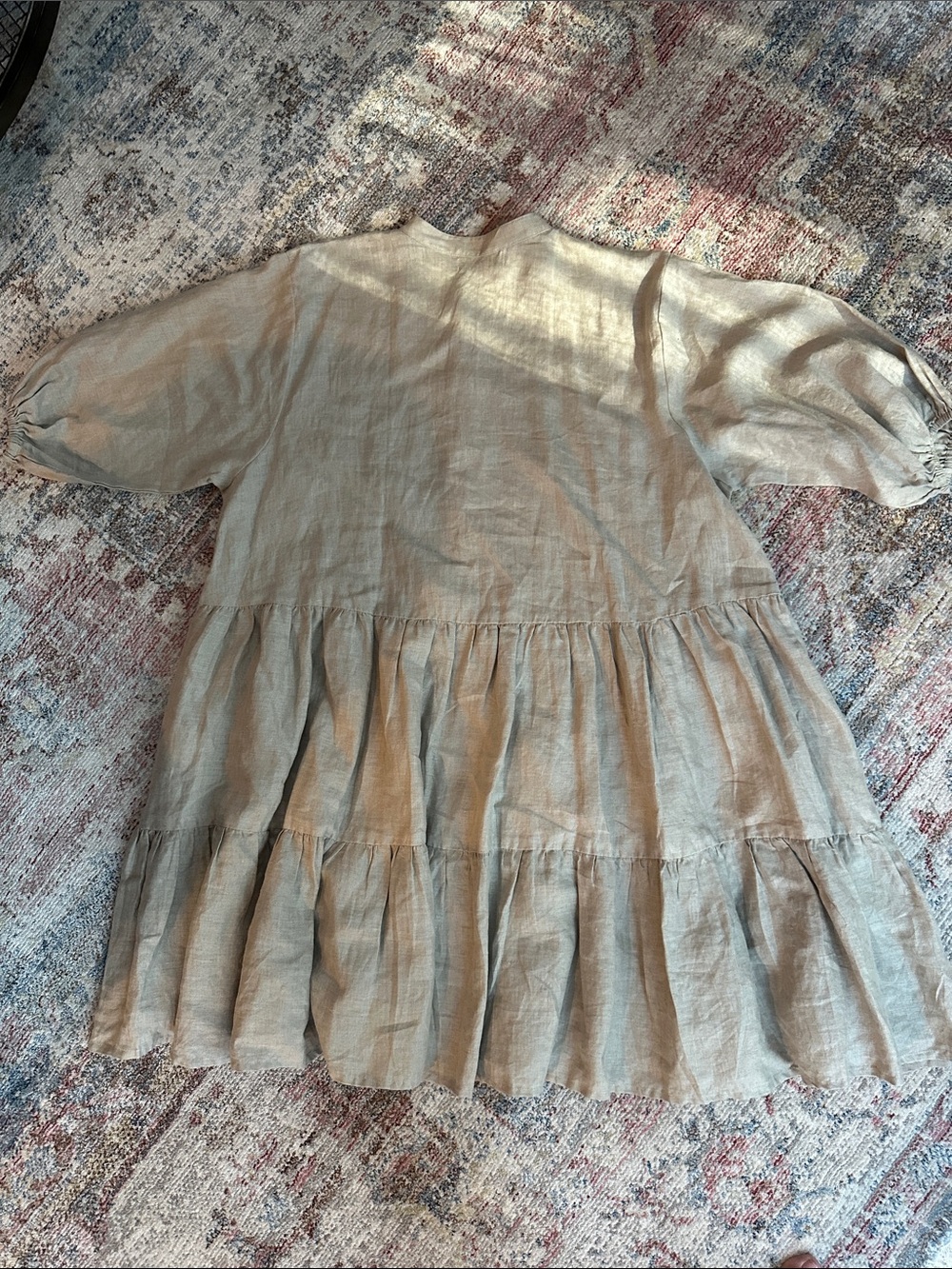 andAndrea Neutral Beige 100% Linen Tiered Mini Dress-S/M
